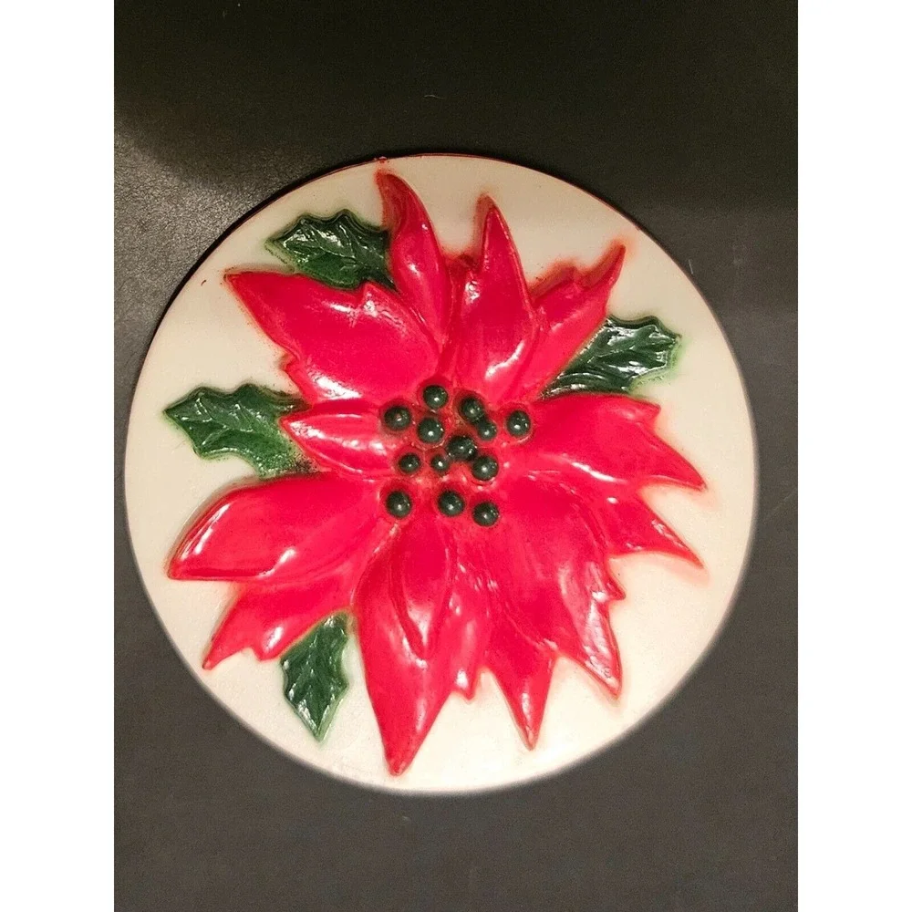 Poinsettia Flower Pin  Christmas‎ Holiday Red Green